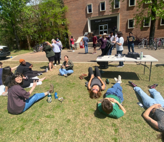 PBIO students, faculty, and staff viewing the eclipse